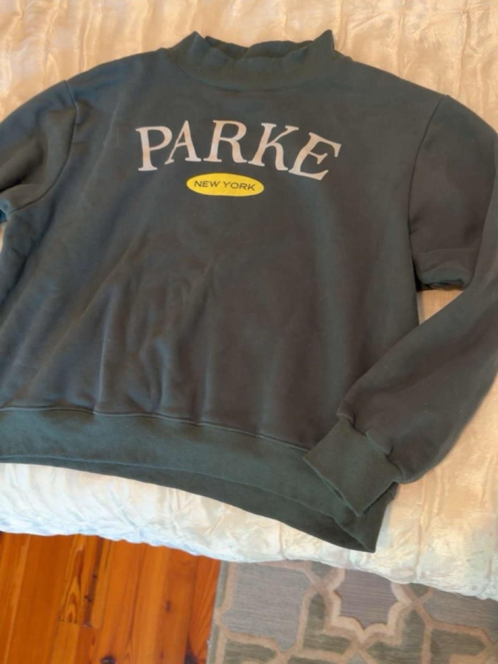Parke NYC Crewneck Sweatshirt in Green with Yellow Accent